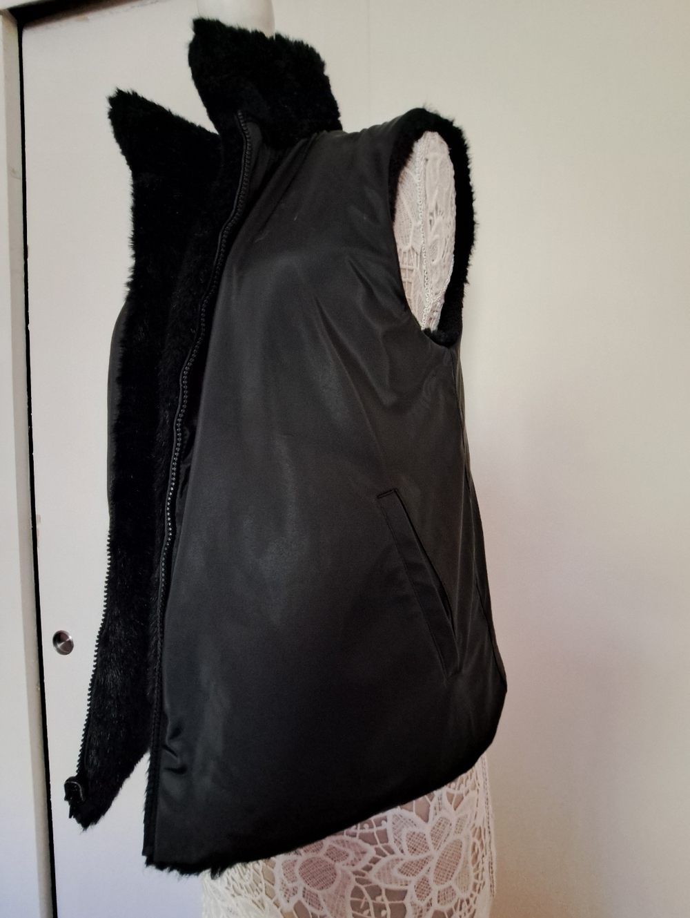 Black Faux Fur Vest - Women Jackets & Coats - Picture 7 of 9
